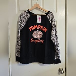 Pumpkin Everything Leopard Print Sweatshirt Size L